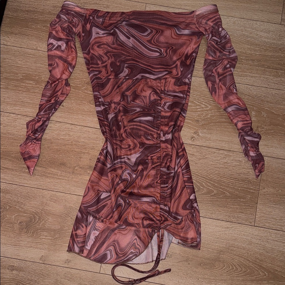 SHEIN Off-Shoulder Marble Mini Dress - Brown